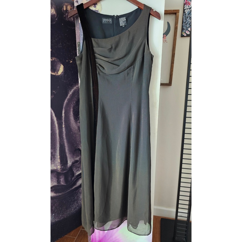 Vintage Liz Claiborne Night Iridescent Velvet Trim Cocktail Dress Size 10
